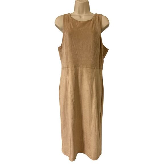 Metaphor Womens faux suede dress Tan Size Large stretchy body con sleeveless NWT - Picture 1 of 8